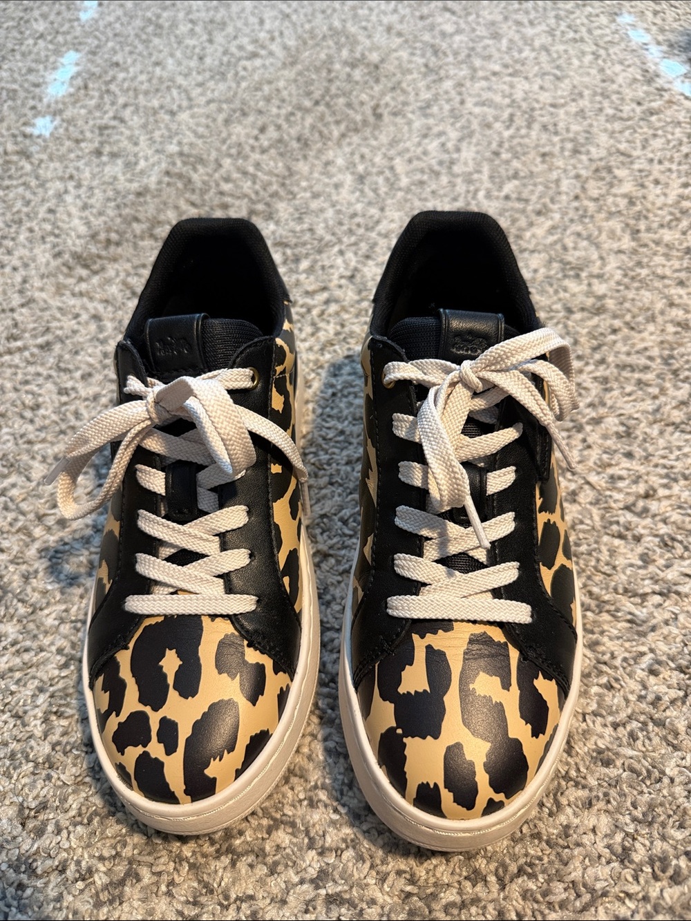 Coach Leopard-Print Low-Top Sneakers in Black & Tan with Cream Laces